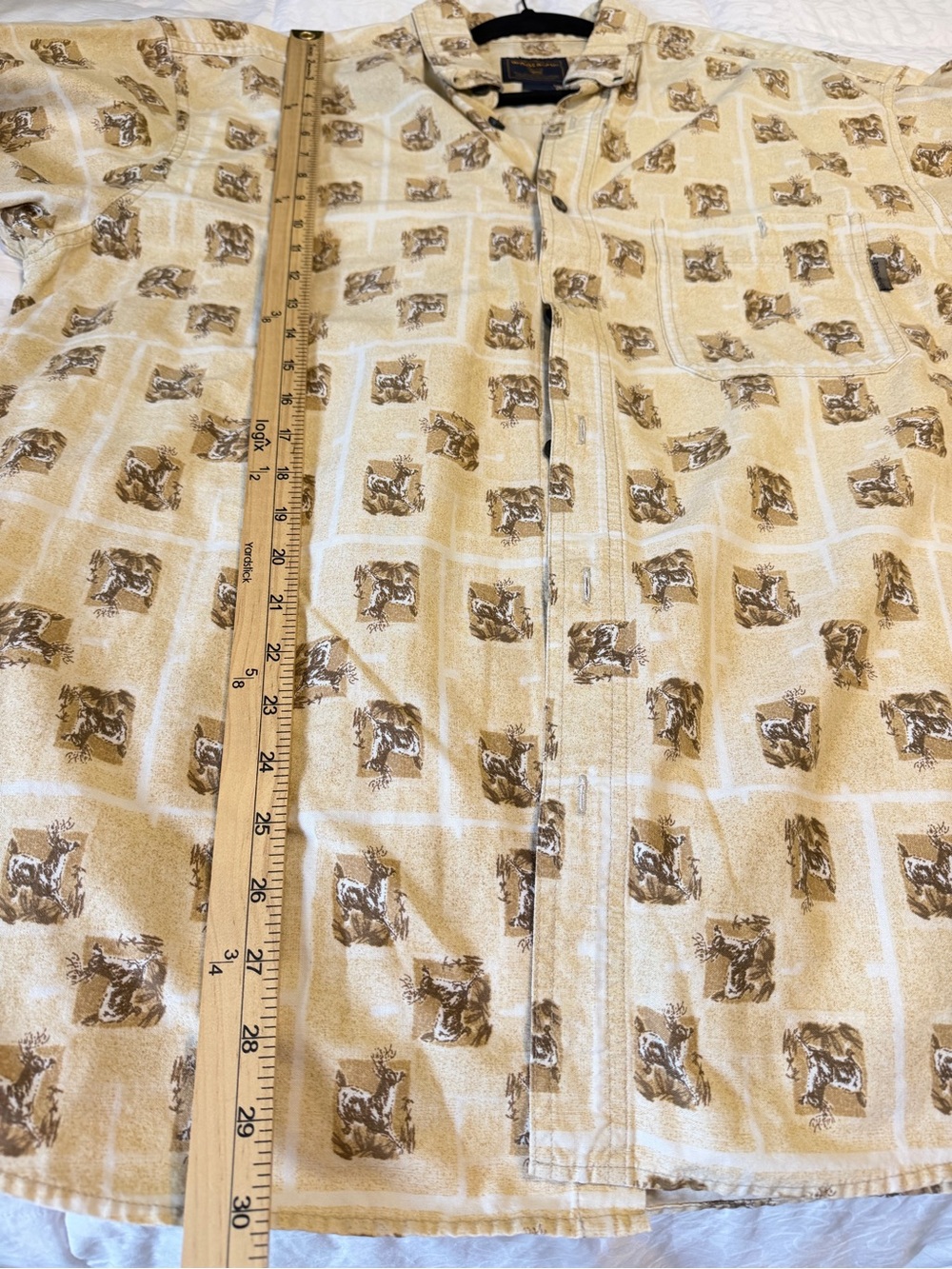 Vintage Woolrich Men's Short-Sleeve Shirt Beige SZ XL cabin core outdoorsman - Picture 8 of 9